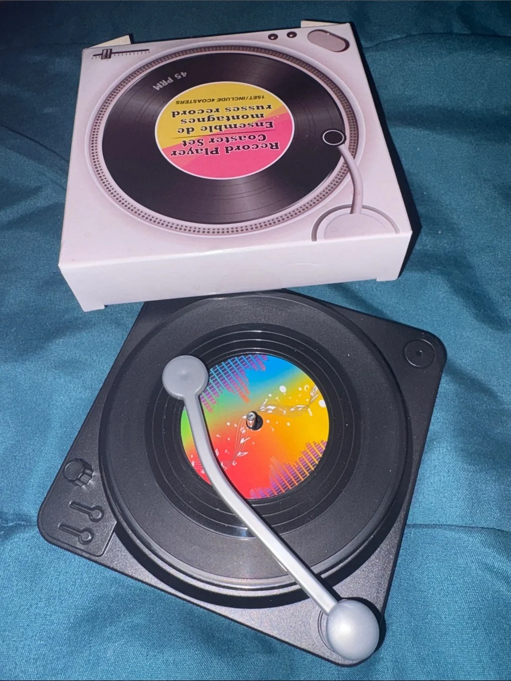 Decorative Vinyl Record Player Coaster - Black with Multicolor Label